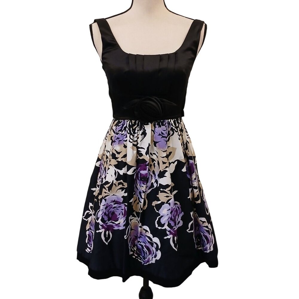 Teeze Me Jr Dress Size 3 Black Purple Floral Cotton Blend Sleeveless NWT #I-12 - Picture 8 of 13